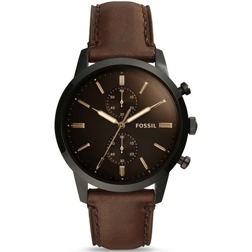 Reloj Fossil Townsman FS5437 Cronometro Correa De Cuero Marrón Negro