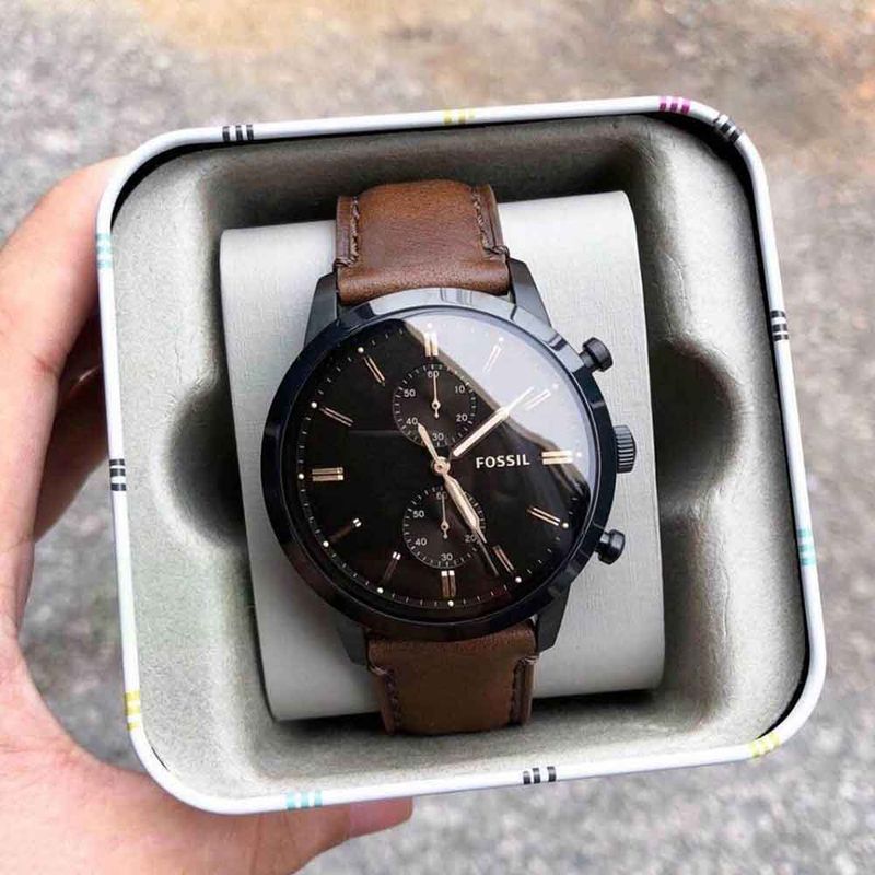 Reloj-Fossil-Townsman-FS5437-Cronometro-Correa-De-Cuero-Marron-Negro