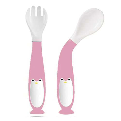 Pack Cubiertos Flexibles Pingüino Para Bebe Baby Froggie Rosado
