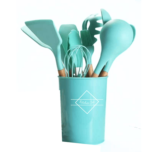 Set de Utensilios para Cocinas de Silicona Multifuncional por 12 pzas Color Celeste