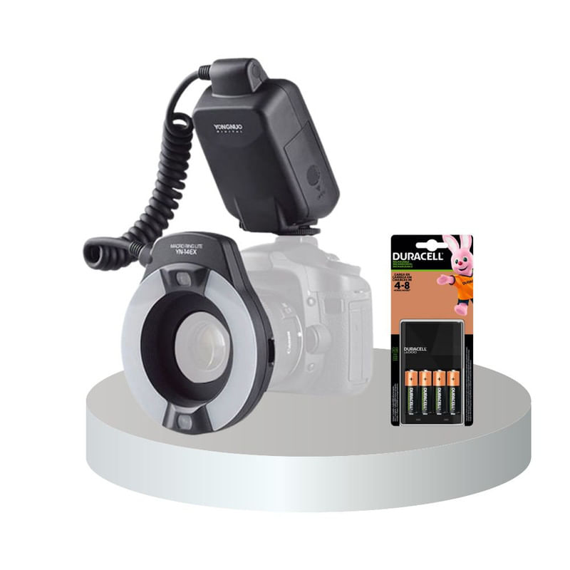 Ring-Flash-YN-14-EX-y-Pilas-Recargables-Duracell---Cargador