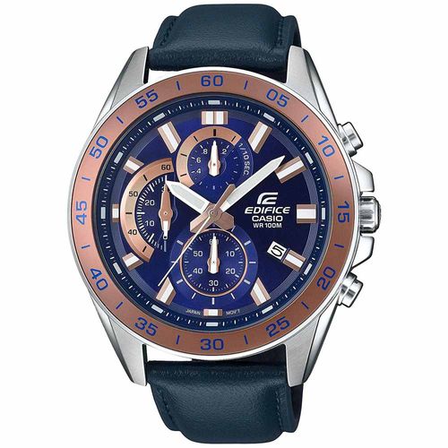 Reloj Casio Edifice EFV-550L-2AV Fecha Cronómetro Correa de Cuero Azul