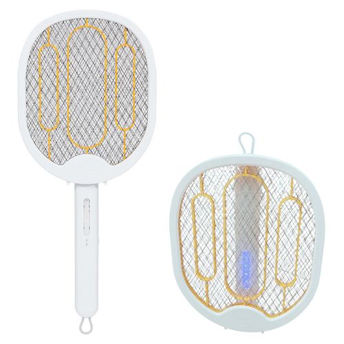 Raqueta Plegable 180° Mata Mosca Mosquito Recargable Con Usb Blanco