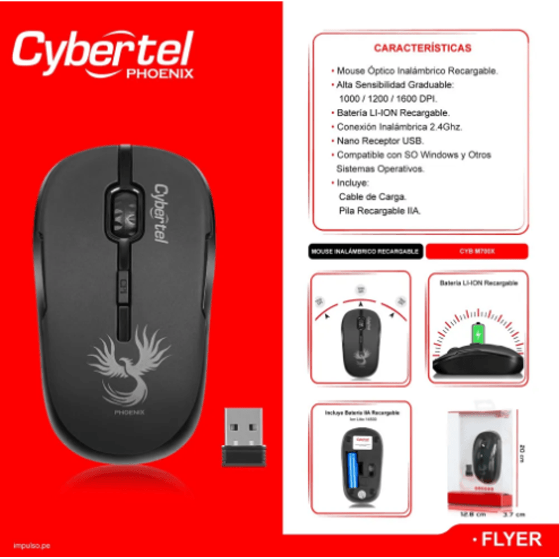 MOUSE-CYBERTEL-PHOENIX-CYB-M700X-WIFI-RECARGABLE