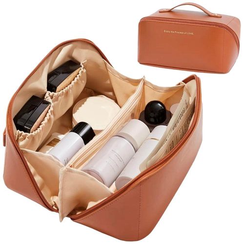 Cosmetiquero de Cuero Pu Neceser de Maquillaje Elegante Marrón 447N