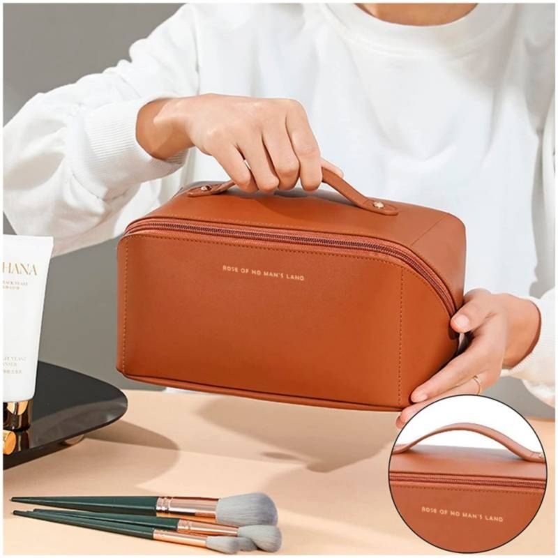 Cosmetiquero-de-Cuero-Pu-Neceser-de-Maquillaje-Elegante-Marron-447N