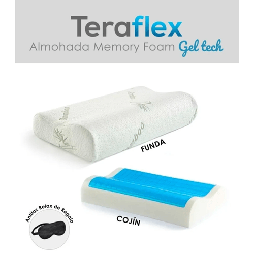 ALMOHADA MEMORY FOAM CON GEL FRÍO  TERAFLEX  REGALO ANTIFAZ  50x30x10 CM