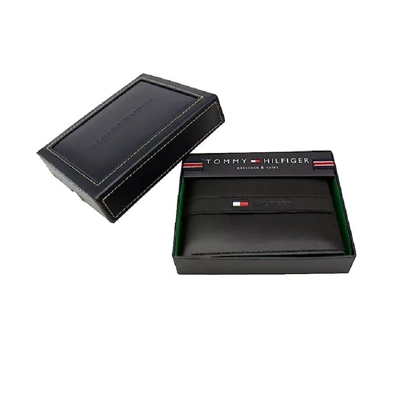 Billetera-Tommy-Hilfiger-LUJO-Cuero-Genuino-Billetera--Negro
