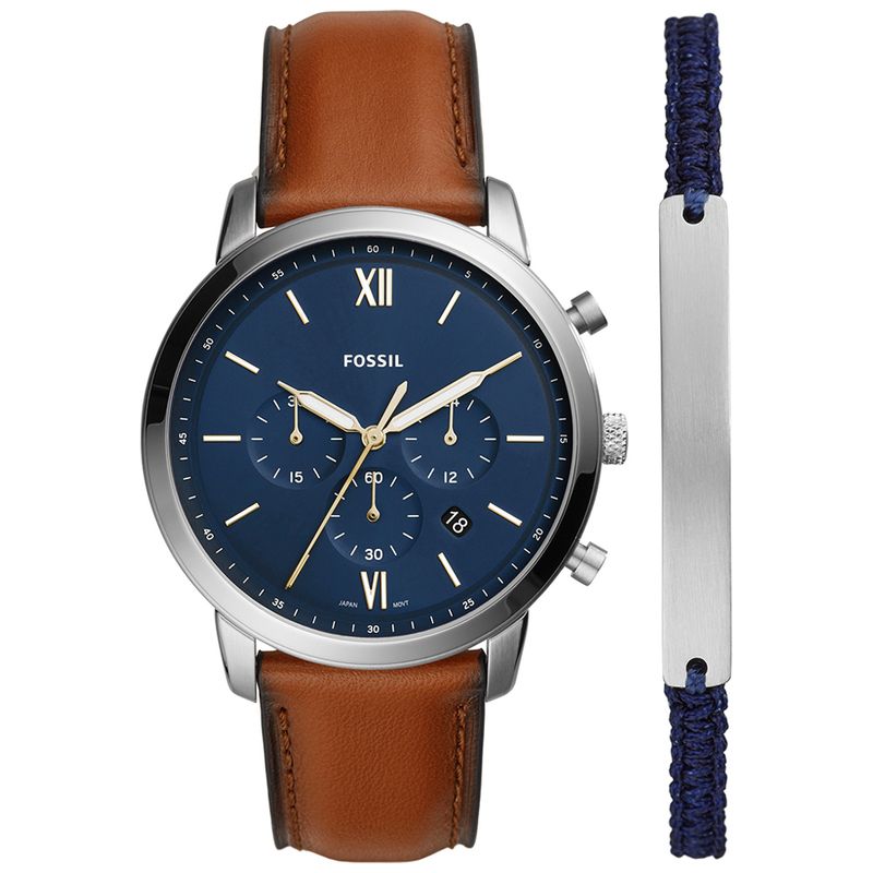 Reloj-Fossil-Neutra-FS5708SET-Fecha-Cronometro-Correa-de-Cuero-Marron-Set-con-Pulsera-