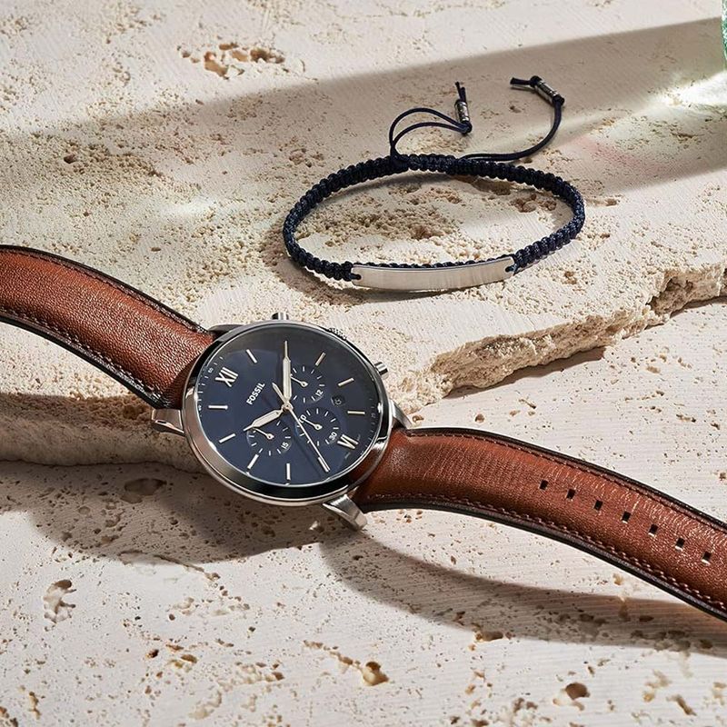 Reloj-Fossil-Neutra-FS5708SET-Fecha-Cronometro-Correa-de-Cuero-Marron-Set-con-Pulsera-