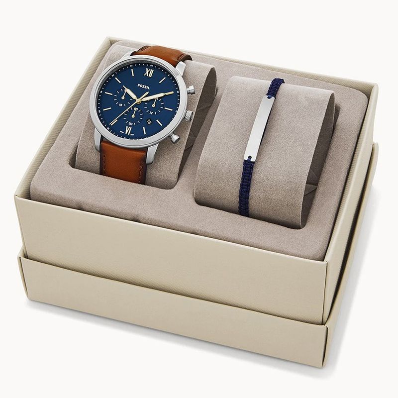Reloj-Fossil-Neutra-FS5708SET-Fecha-Cronometro-Correa-de-Cuero-Marron-Set-con-Pulsera-