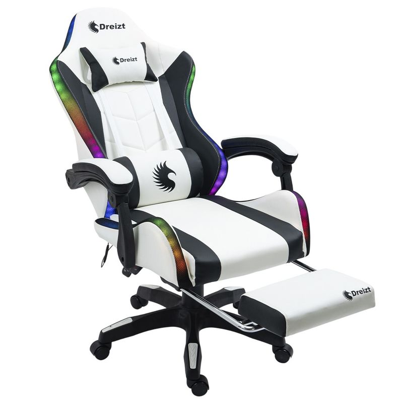 Silla-Gamer-Ergonomica-Dreizt-Shine-RGB-Series-Blanco-Luces-con-Posapies-Reclinable