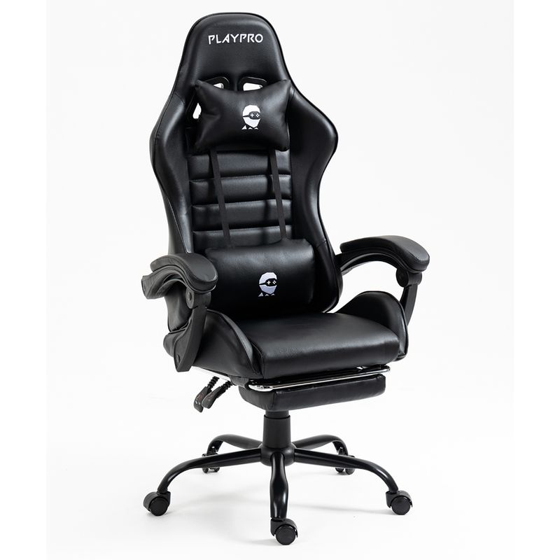 Silla-Gamer-Con-Masajeador-Lumbar-Playpro-X1-Negro-Base-De-Metal