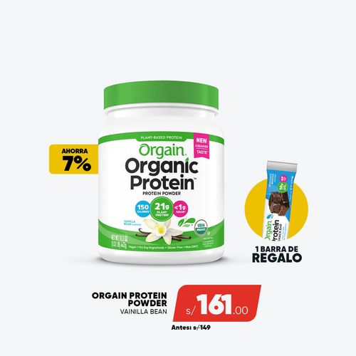 PACK ORGAIN PROTEIN VAINILLA 1.02LB + 1 BARRA ORGAIN