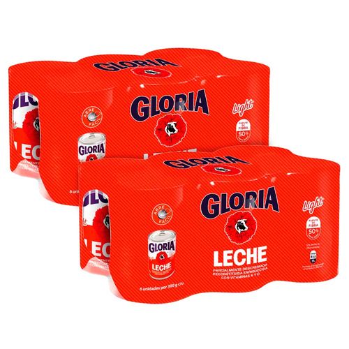 Pack Leche Light GLORIA Lata 390g Paquete 6un x 2un