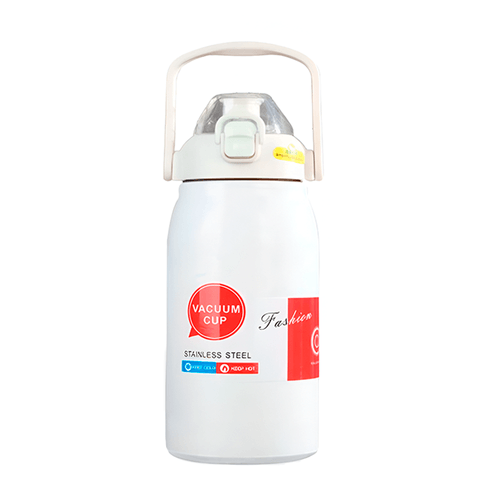 Termo de Acero Inoxidable Con Pajita Portable Acabado Mate Blanco