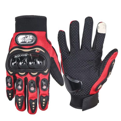 Guantes para Moto Dedo Completo y Táctil Guantes Protector Rojo Talla L