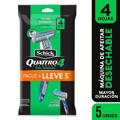 Máquina de Afeitar SCHICK Quattro Titanium Paquete 5un