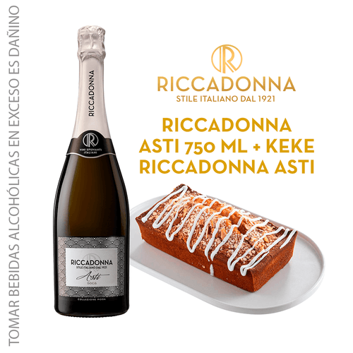 Pack Espumante RICCADONNA Asti Botella 750ml + Keke Riccadonna Asti LA FLORENCIA Bandeja 1un
