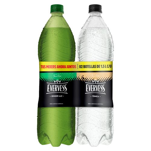 Pack Gaseosa EVERVESS Tónica Botella 1.5L + Ginger Ale EVERVESS Botella 1.5L