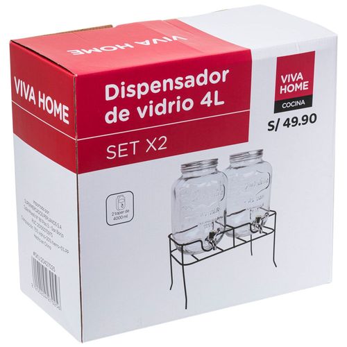 Set de Dispensadores VIVA HOME 4L Vidrio 2un