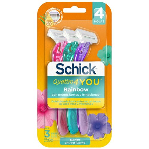 Maquina de Afeitar SCHICK Quattro You Rainbow Paquete 3un