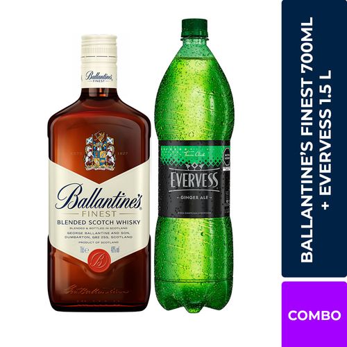 Pack Whisky BALLANTINE'S Fines Botella 700ml + EVERVESS Ginger Ale Botella 1.5L
