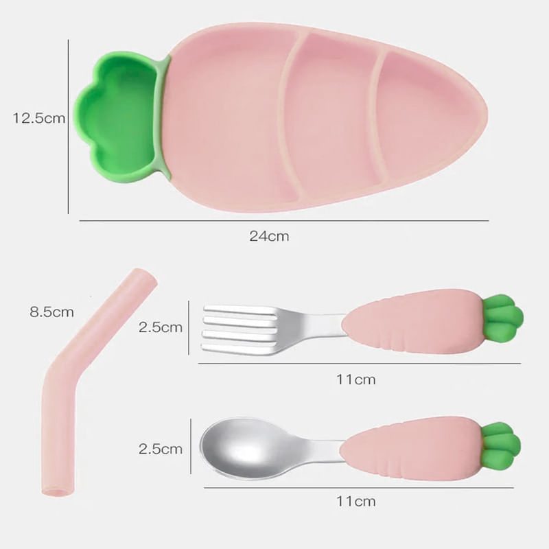 Set-Plato-Zanahoria-Con-Cubierto-Para-Bebe-Baby-Froggie-Rosado