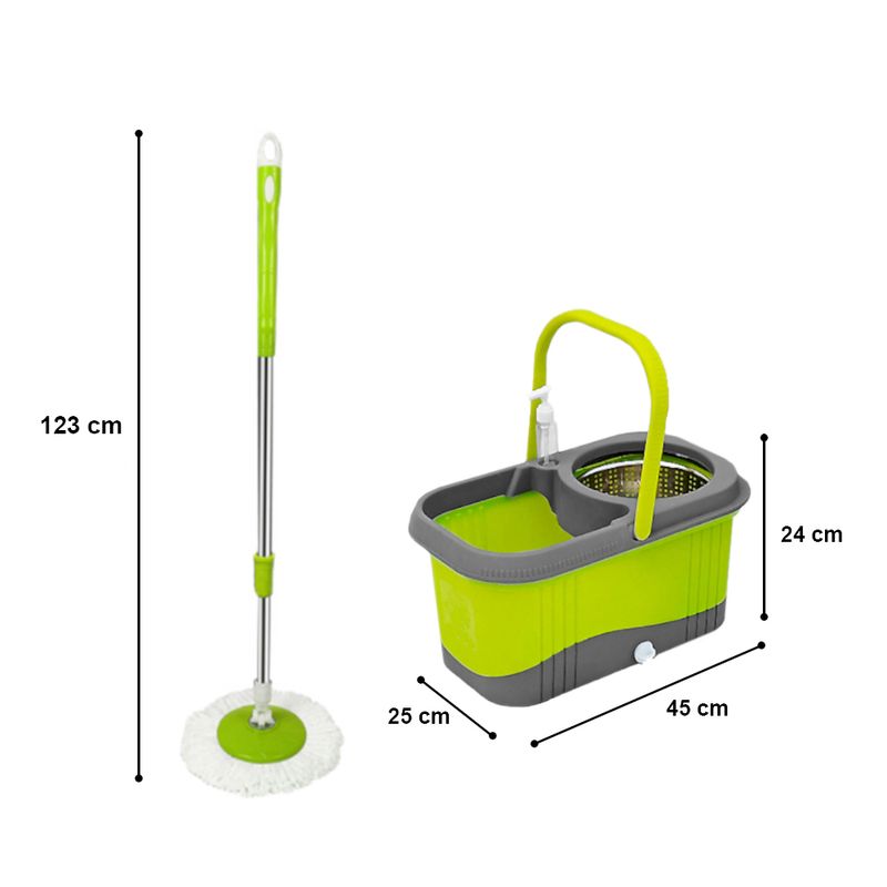 Balde-Escurridor-Automatico-Trapeador-2-Mopas-Dispensador-Verde