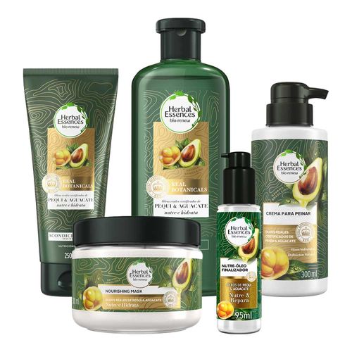Pack HERBAL ESSENCES Pequi & Aguacate Shampoo 400ml + Acondicionador 250ml + Mascarilla 300ml + Crema para Peinar 300ml + Nutre Óleo 95ml
