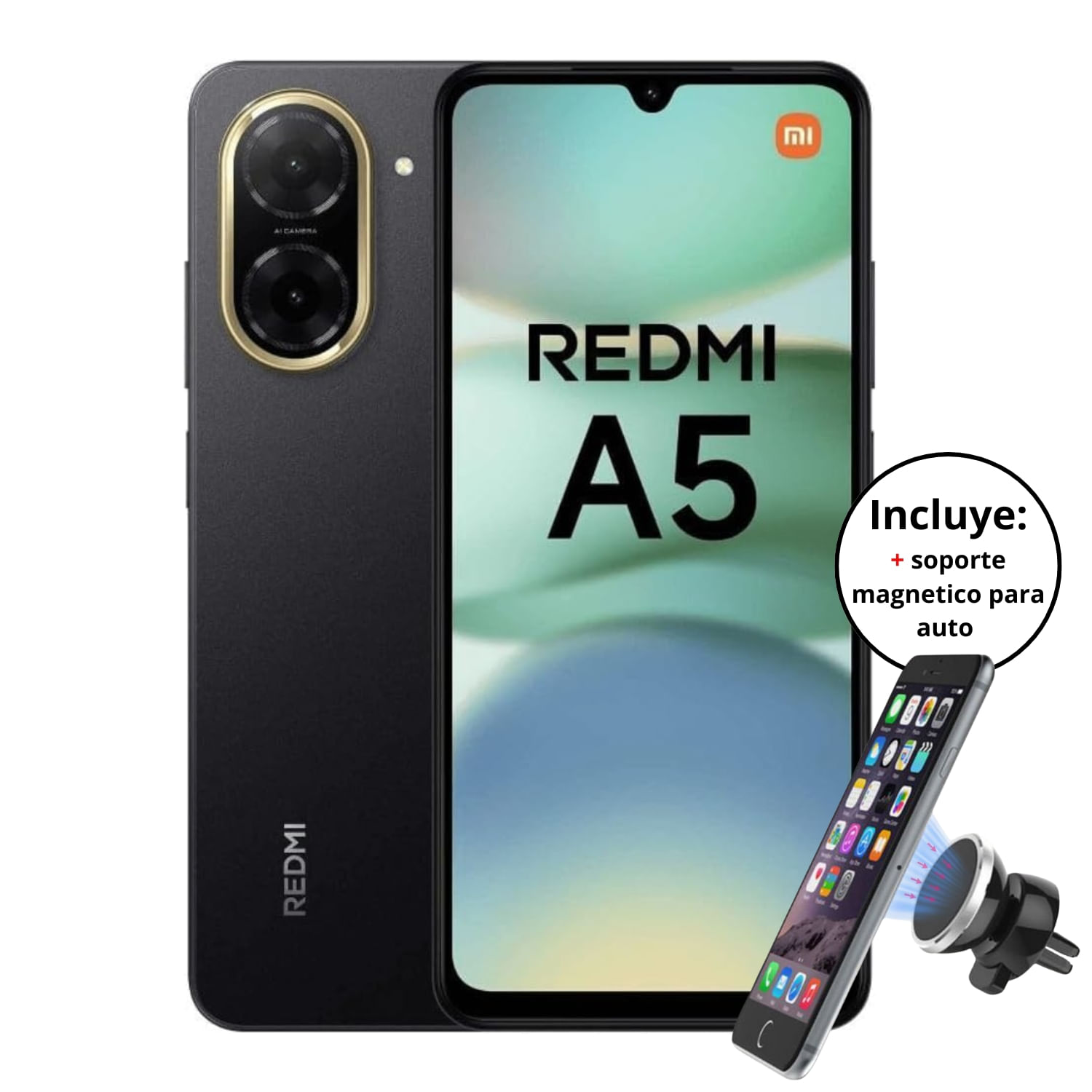 Celular Xiaomi Redmi A5 Dual SIM 128GB Negro 4GB RAM + 4 virtual + Soporte para auto