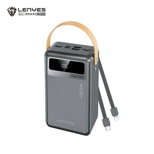 PowerBank Lenyes PX691 de 60000mAh, Carga Rápida 22.5W, Pantalla Digital, Triple Salida + Cables Int