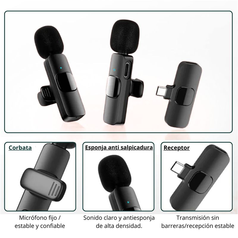 Microfono-Inalambrico-Lavalier-K9-Solapero-2-en1-Entrada-Tipo-C