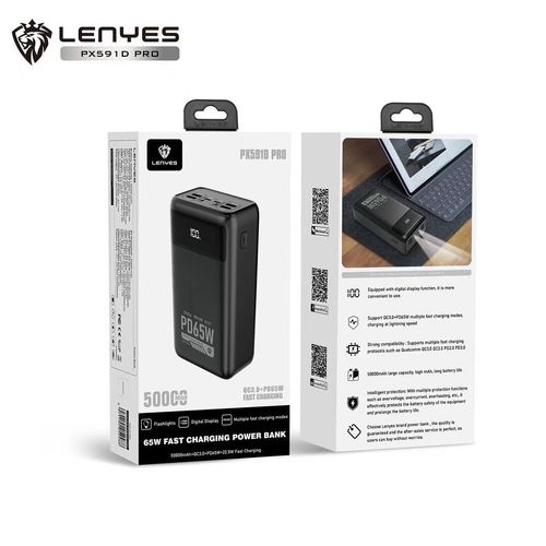 Power Bank Lenyes PX591 PRO Potencia 65W, Ultra Carga Rápida 50000mAh Carga Laptop y Pantalla Digita