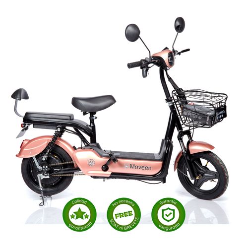 BICIMOTO ELÉCTRICA MOVEEN MED URBAN SPARK ROSADO GOLDEN + CANDADO CON CLAVE DE REGALO
