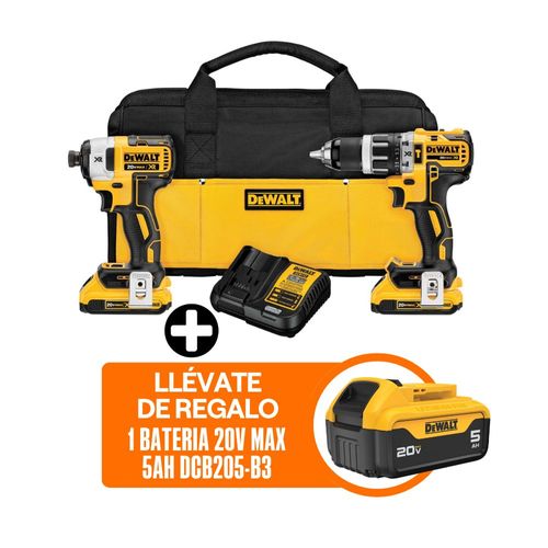 Taladro Percutor + Atornillador de Impacto + Bateria 5.0Ah + Cargador Dewalt