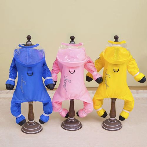 Impermeable Completo Para Perros O Gatos Con Capucha Y Zapatos Azul Talla XXS