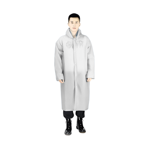 Poncho Para Lluvia Ligero Impermeable con Manga Capucha y Botones - Blanco