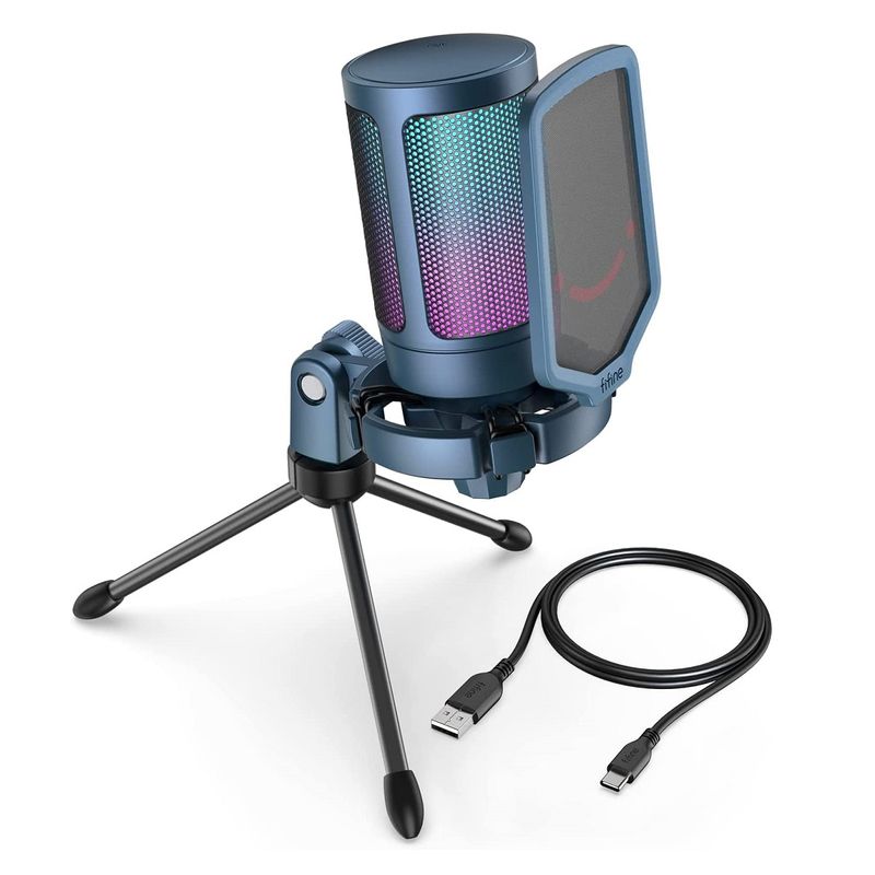 Fifine---Microfono-Ampligame-A6V-RGB-USB-Cardioide---Blue