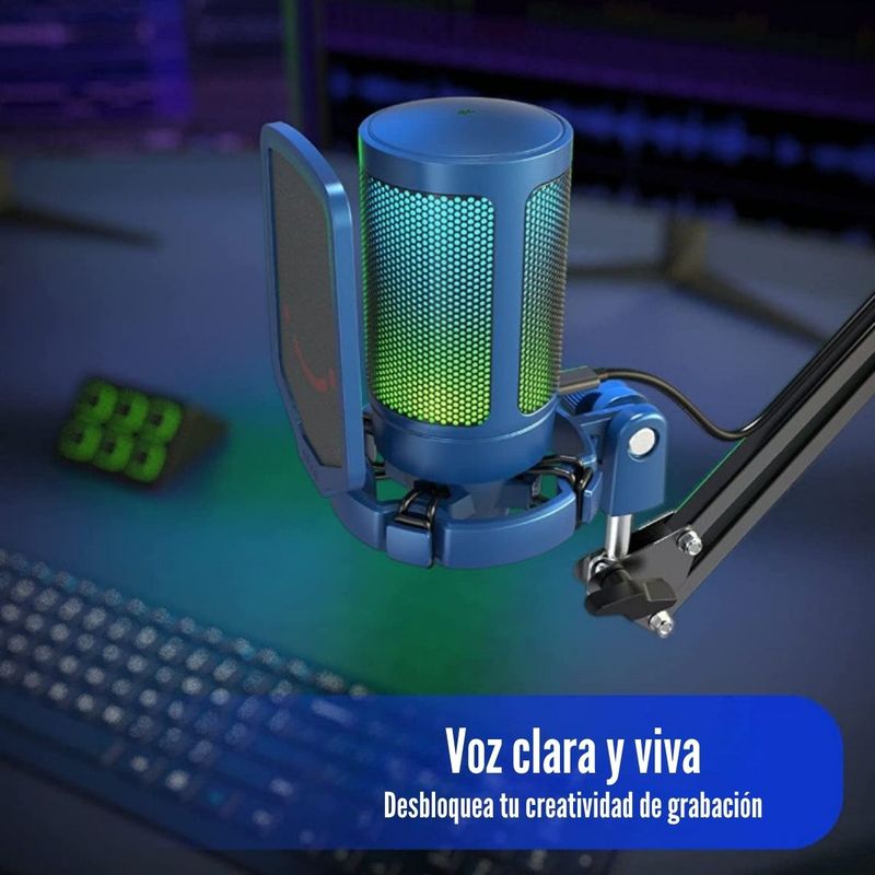 Fifine---Microfono-Ampligame-A6V-RGB-USB-Cardioide---Blue