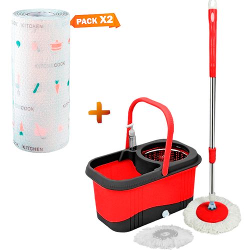 Balde Escurridor Trapeador+Dispensador RJ Y Papel Toalla Reutilizable X2