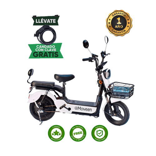 BICIMOTO ELÉCTRICA MOVEEN MED URBAN 2 BLANCO + CANDADO CON CLAVE DE REGALO