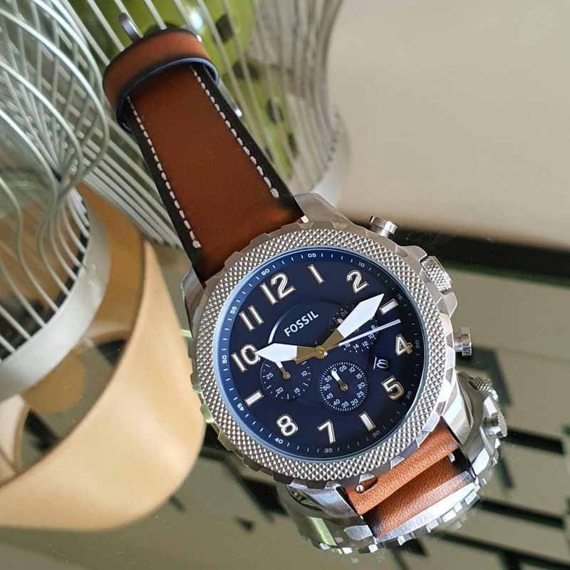 Reloj-Fossil-Bowman-FS5602-Cronometro-Correa-de-Cuero-Marron-Azul