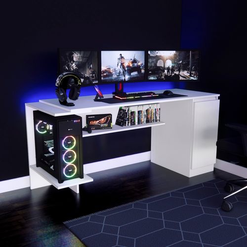 Escritorio Gamer NR 02 140cm 1 Puerta Movenda Full Blanco