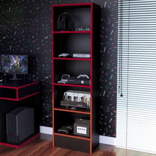 Estante Gamer NR 01 177x52cm Negro/ Rojo