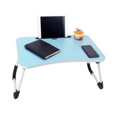 Mesa plegable portátil para Laptop con Ranura y Posavasos Celeste
