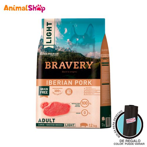 Comida Light De Perro Adulto Bravery Raza Grande Cerdo 12 Kg