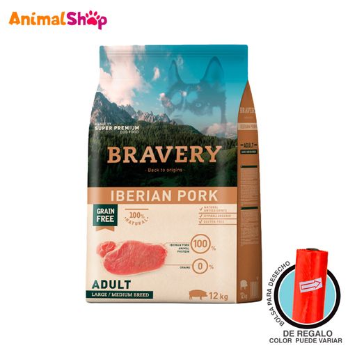 Comida De Perro Adulto Bravery Raza Grande Cerdo 12 Kg