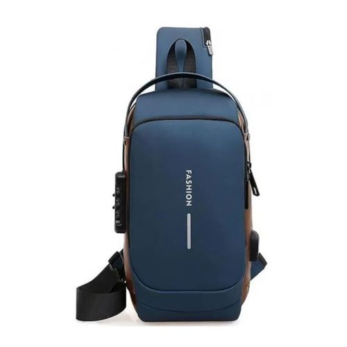 Morral Elegante Tipo Mochila Antirrobo De Hombre Con Carga Usb Pechera Azul