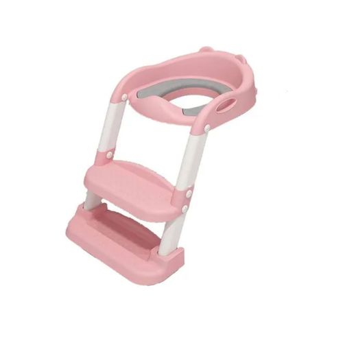 ASIENTO DE INODORO DE ENTRENAMIENTO CON ESCALERA PLEGABLE ROSADO